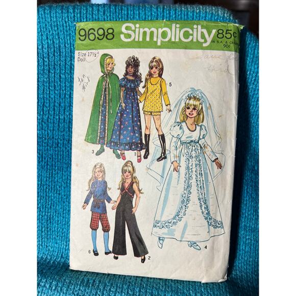 Simplicity 9698 pattern 17 1/2 in Doll clothes dress gown cape wedding dress - Picture 1 of 5